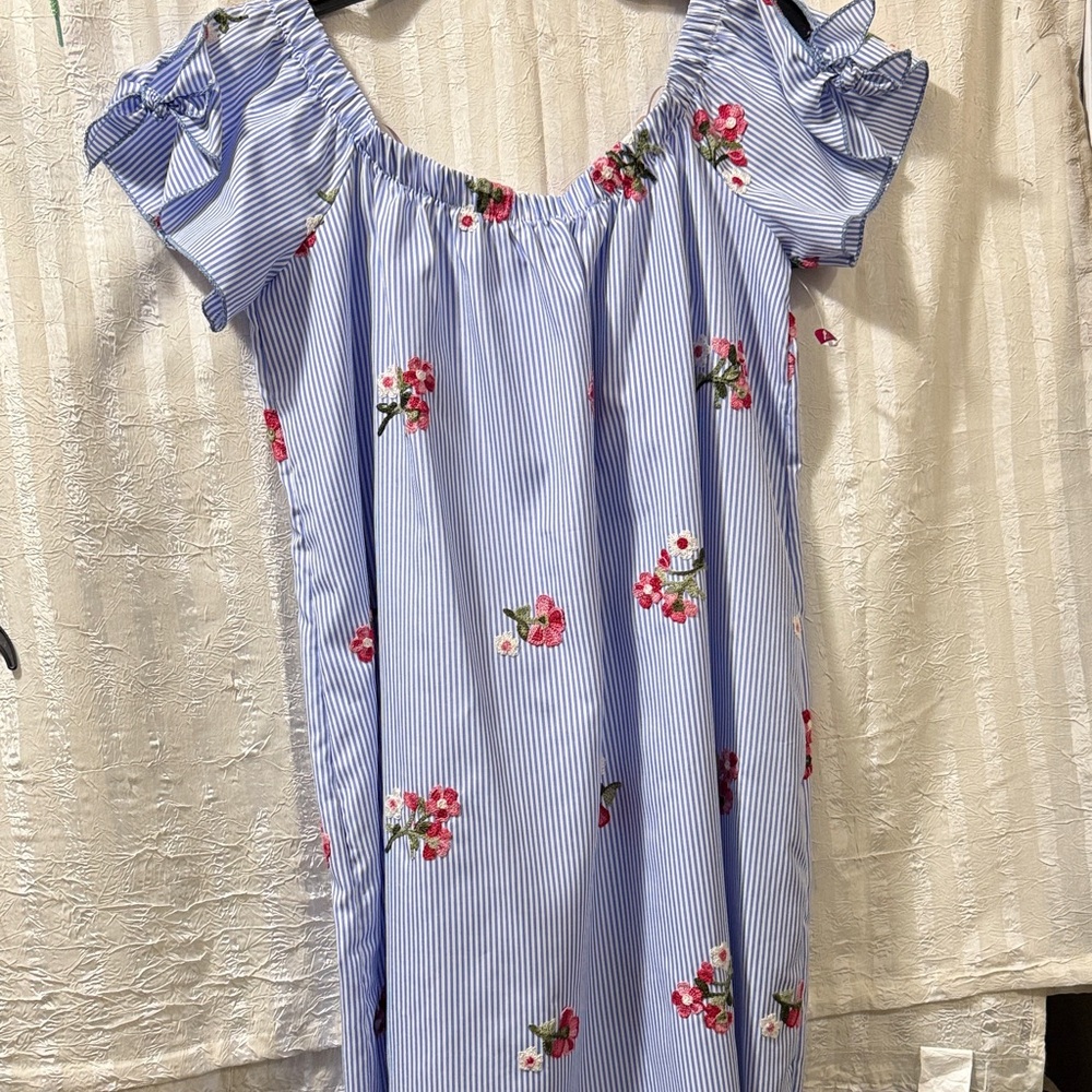 Floral Blue Striped  Dress